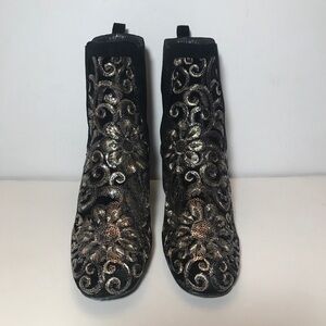 Stuart Weitzman Mediate Black Radiant Velvet Gold Embellished Suede Boots 8M